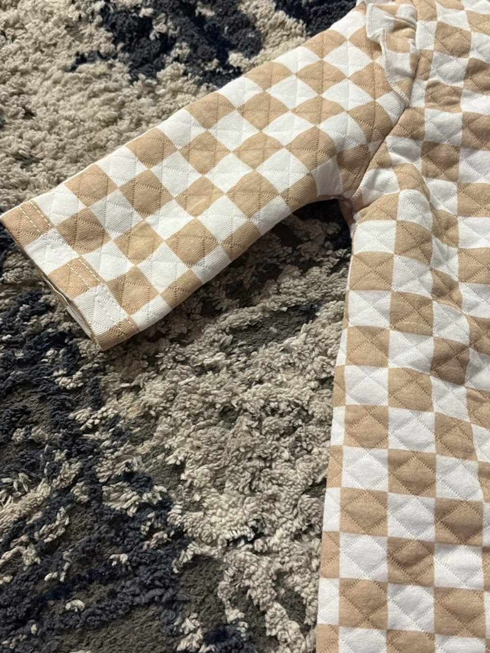 Beige and White Checker Quilted Throw Blanket